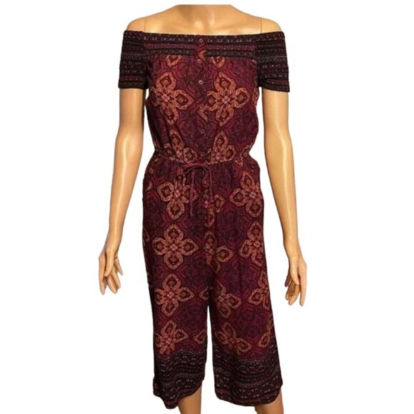 Xhilaration Off the Shoulder Cropped Elastic Waist Jumpsuit Romper Pockets‎ Sz M - Picture 1 of 14